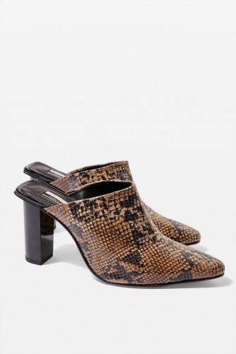 TOPSHOP Glow Two Tone Mules – brown snake print shoes - flipped