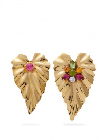 RODARTE Gold-plated mismatch leaf earrings ~ large statement jewellery - flipped