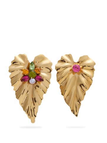 RODARTE Gold-plated mismatch leaf earrings ~ large statement jewellery
