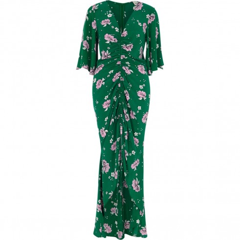River Island Green floral print ruched front maxi dress ~ long gathered front party dresses