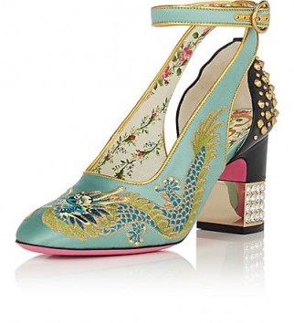 GUCCI Caspar Mary Jane Pumps – satin embroidered Mary Janes - flipped