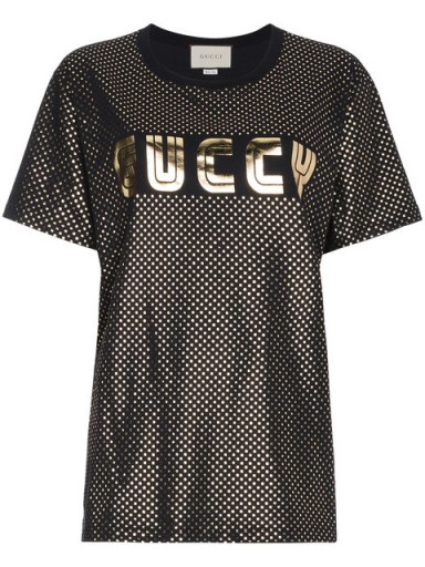 GUCCI Gold Metallic Logo T-Shirt / shiny tees