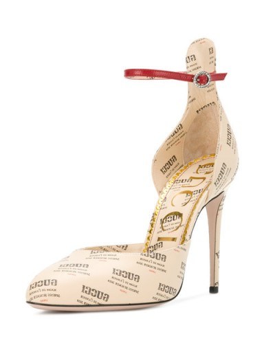 GUCCI Gucci invite print pumps / logo and slogan printed high heel shoes - flipped