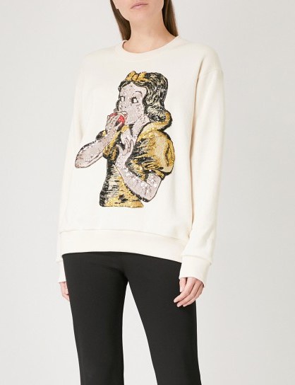 GUCCI Snow White sequinned cotton-jersey sweatshirt ~ sequin embellished tops - flipped