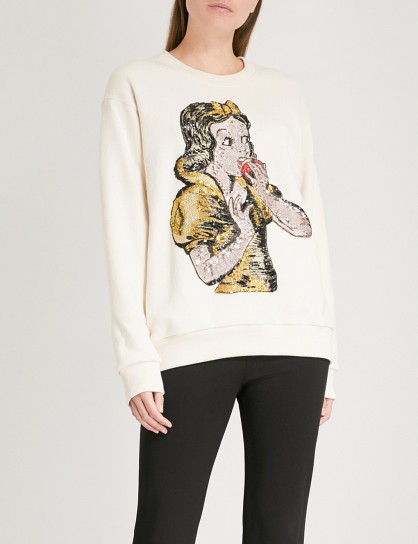 GUCCI Snow White sequinned cotton-jersey sweatshirt ~ sequin embellished tops