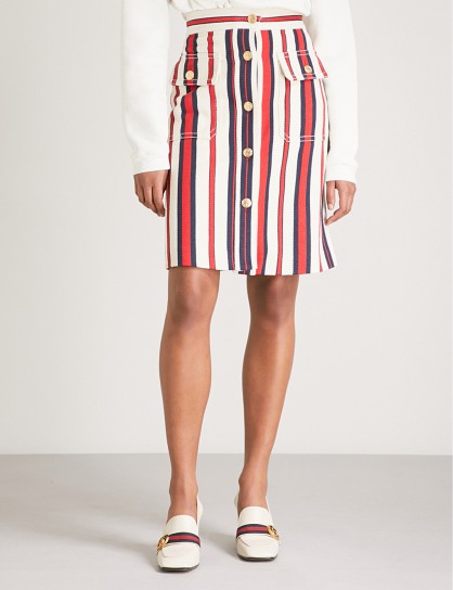 GUCCI Striped denim skirt | red, white and blue stripes