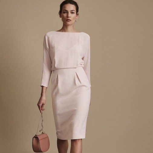REISS CHIFFON-TOP SHIFT DRESS SHELL ~ palest-pink dresses ~ chic style - flipped