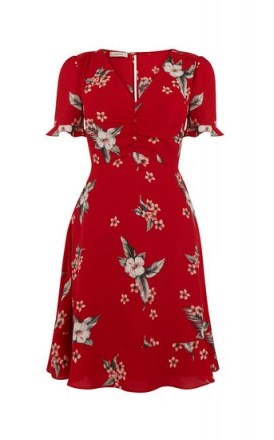 OASIS HAVANA FLORAL TEA DRESS / feminine red dresses - flipped