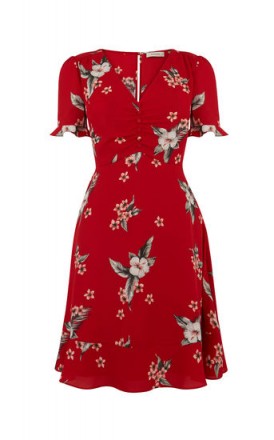 OASIS HAVANA FLORAL TEA DRESS / feminine red dresses