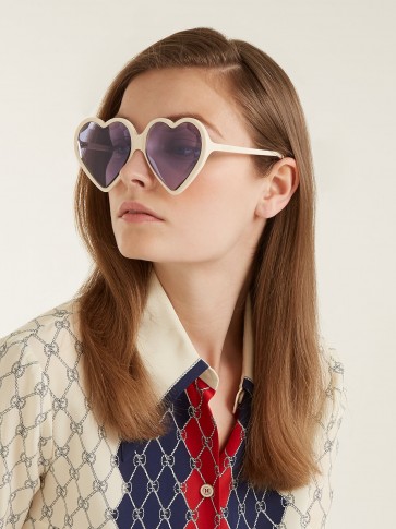 GUCCI Ivory and Purple Heart-shaped frame sunglasses