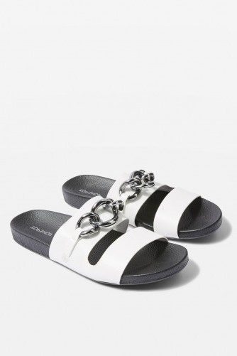 Topshop Helix Sliders | white chain detail summer flats - flipped