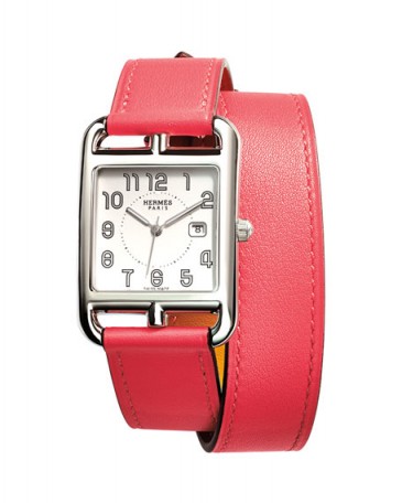 Hermès Cape Cod GM Stainless Steel Watch with Azalea Pink Leather Strap / womens luxury watches