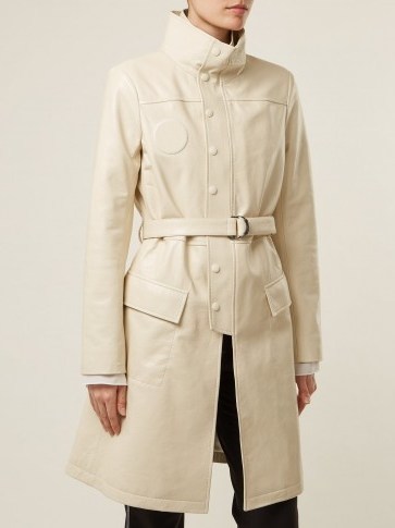 CHLOÉ High-neck belted cream leather jacket - flipped