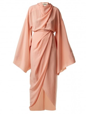 A.W.A.K.E. High-neck draped woven dress ~ pink oriental style dresses - flipped