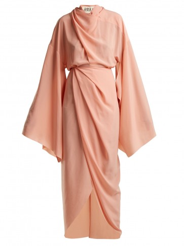 A.W.A.K.E. High-neck draped woven dress ~ pink oriental style dresses
