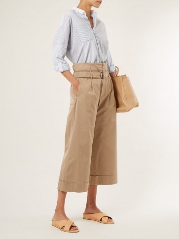 BRUNELLO CUCINELLI High-rise cropped beige cotton-blend trousers ~ chic casual pants - flipped