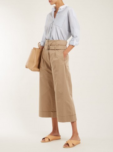 BRUNELLO CUCINELLI High-rise cropped beige cotton-blend trousers ~ chic casual pants