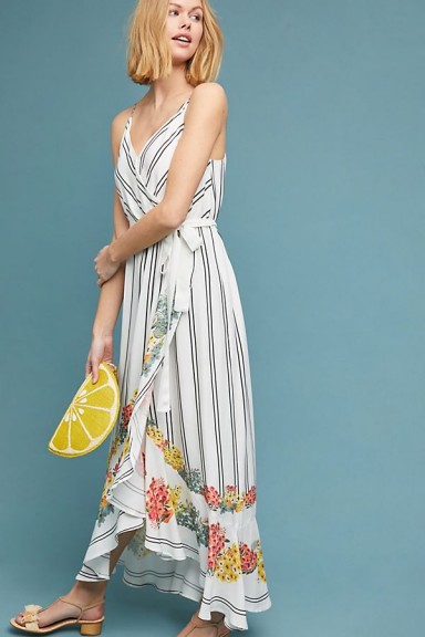 Hilma Striped Floral Wrap Dress | summer maxi dresses