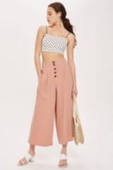 Topshop Horn Button Crop Wide Leg Trousers | nude cropped pants