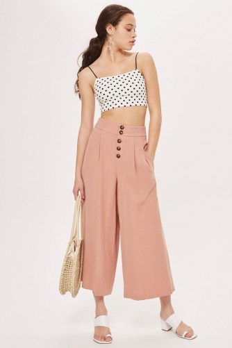 Topshop Horn Button Crop Wide Leg Trousers | nude cropped pants - flipped