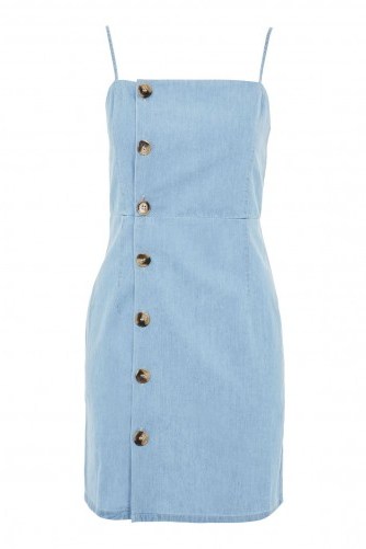 Topshop Horn Button Mini Dress | strappy blue denim pinafore - flipped