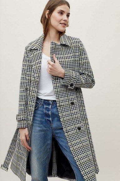 Miranda Dunn Houndstooth Double-Breasted Trench Coat / classic check print coat - flipped