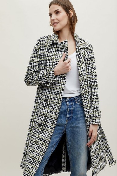 Miranda Dunn Houndstooth Double-Breasted Trench Coat / classic check print coat