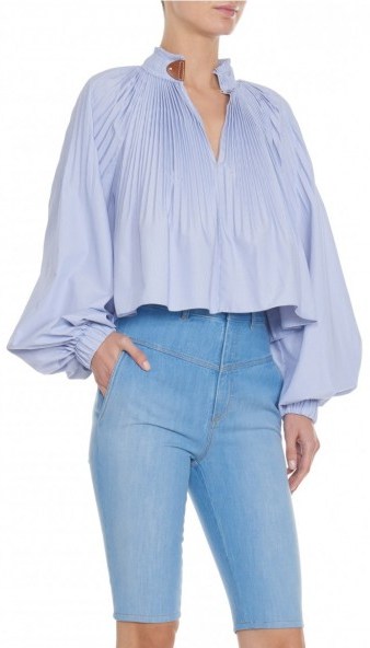 TIBI ISABELLE SHIRTING CROPPED EDWARDIAN TOP | pleated high neck tops - flipped