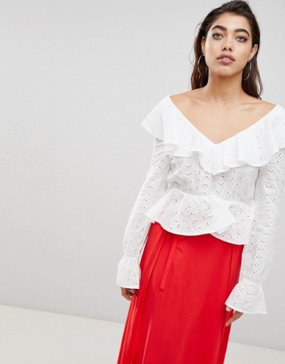 Ivyrevel Blouse in Anglais Lace with Deep V Back and Frills ~ ruffled blouses - flipped