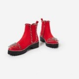 EGO Jack Silver Studded Detail Biker Boot In Red Faux Suede – casual weekend style