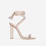 EGO Janna Lace Up Block Heel In Nude Faux Suede – strappy barely there sandals