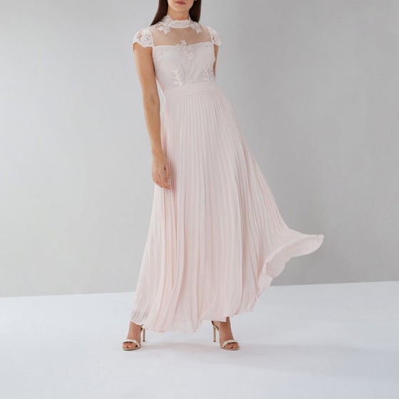 COAST Jen Lace Maxi Dress ~ long blush pink pleated occasion dresses