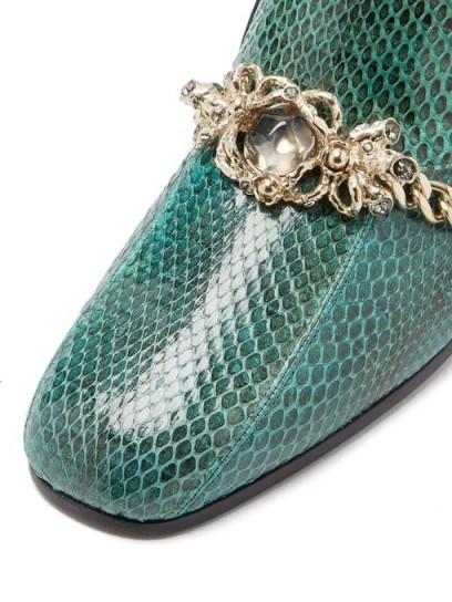 KOCHÉ Jewel and crystal embellished green leather loafers ~ jewelled shoes ~ little details - flipped