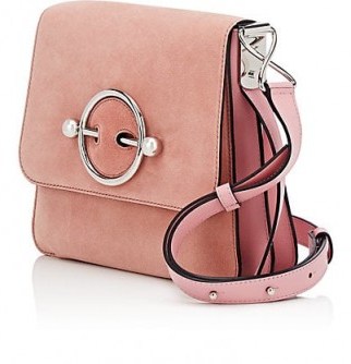 J.W.ANDERSON Disc Pink Suede & Leather Shoulder Bag – luxe flap bags - flipped