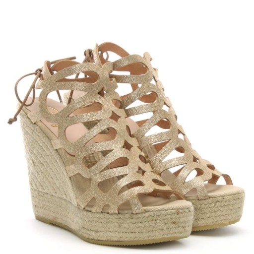 KANNA Berti Gold Metallic Leather Caged Wedge Espadrilles – high cut-out wedges