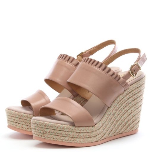 KANNA Cira Pink Leather Two Bar Wedge Espadrilles – frill trimmed slingback wedges - flipped