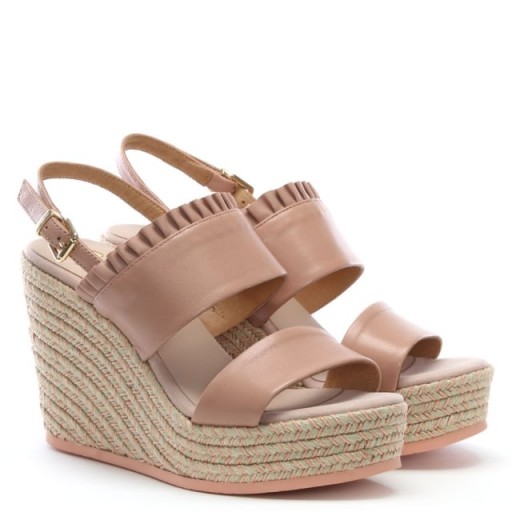 KANNA Cira Pink Leather Two Bar Wedge Espadrilles – frill trimmed slingback wedges