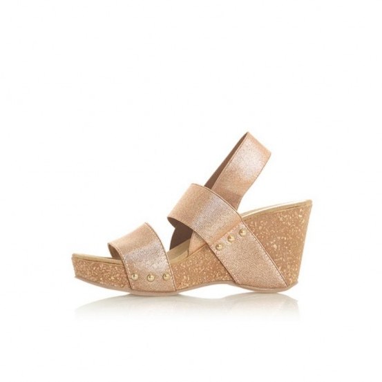 DUNE Kassii Rose Gold Cork Wedge Studded Mule Sandal | slingback wedges - flipped