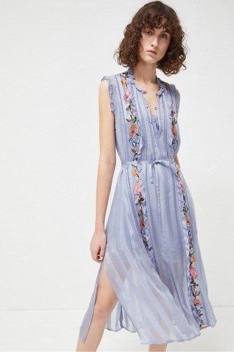 French Connection KATALINA STRIPE MIDI DRESS in SMOULDER / blue sleeveless floral dresses - flipped