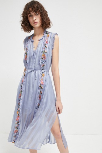 French Connection KATALINA STRIPE MIDI DRESS in SMOULDER / blue sleeveless floral dresses