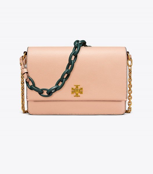 TORY BURCH KIRA SHOULDER BAG in PERFECT SAND. NUDE LEATHER HANDBAGS - flipped