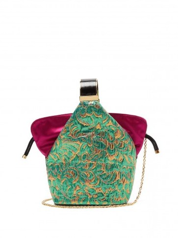 BIENEN-DAVIS Kit floral-brocade clutch | pink and green metallic handbags - flipped