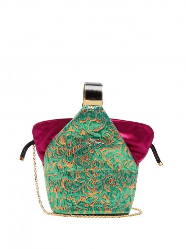 BIENEN-DAVIS Kit floral-brocade clutch | pink and green metallic handbags