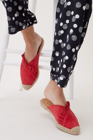 Kanna Laurie Ruffled Slip on Suede Flats | red espadrilles - flipped