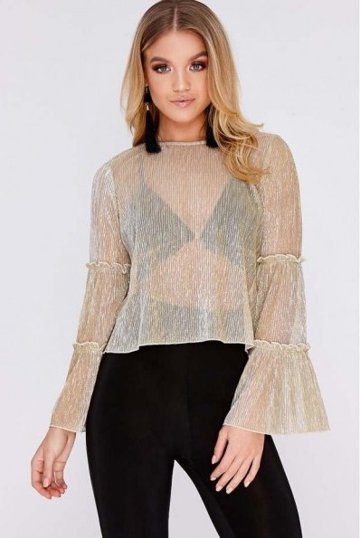 In The Style LENEA GOLD LUREX FRILL SLEEVE TOP | sheer tops - flipped