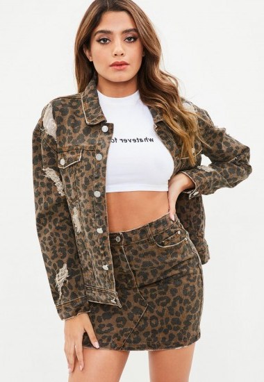 Missguided leopard print oversized denim jacket – distressed jackets - flipped