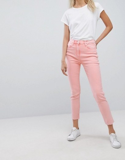 Levi’s Line 8 High Rise Cropped Skinny Jean with Raw Hem – pink denim jeans - flipped