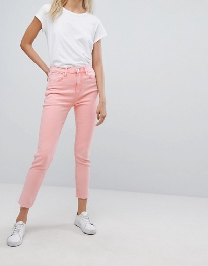 Levi’s Line 8 High Rise Cropped Skinny Jean with Raw Hem – pink denim jeans