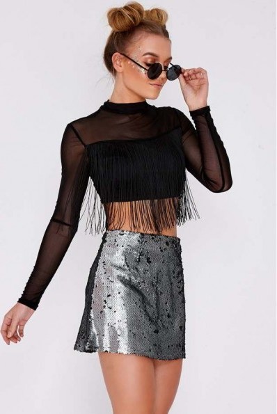 LEYEA MATTE SILVER SEQUIN SKIRT | shimmering mini skirts - flipped