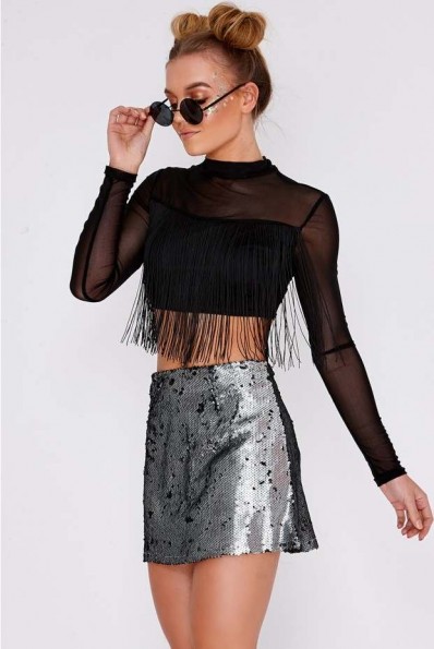 LEYEA MATTE SILVER SEQUIN SKIRT | shimmering mini skirts